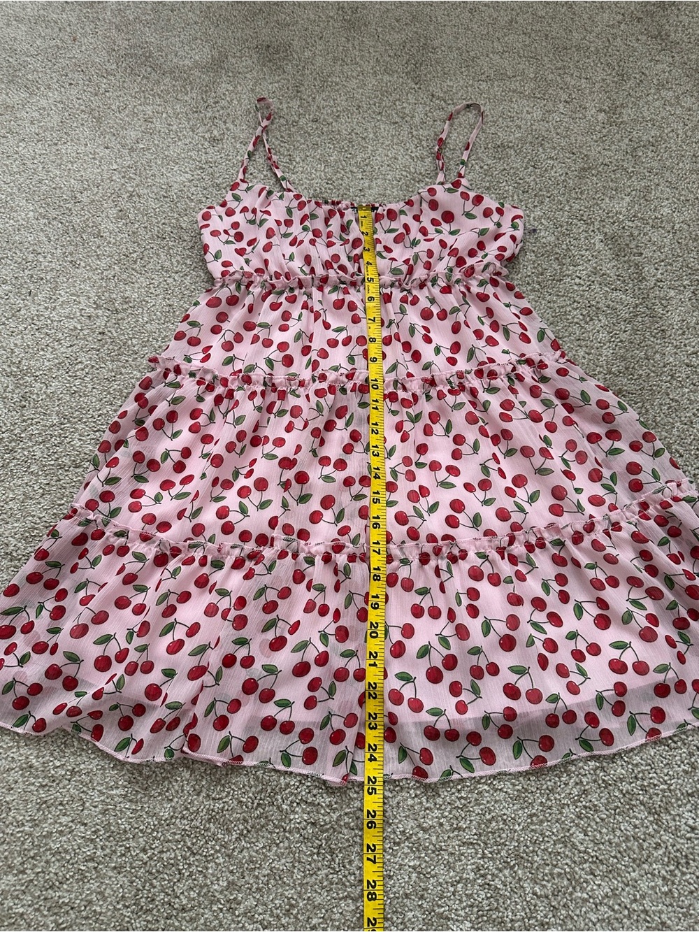 Trixxi Pink Cherry Print Tiered Babydoll Dress – Size M - Picture 7 of 10